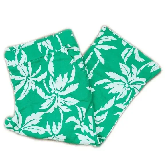 Belle By Kim Gravel Green & White Tropical Flare Capri Pants, XLP - Picture 1 of 11
